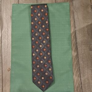 Ermenegildo Zegna Black Tie with Orange and Gold Squares